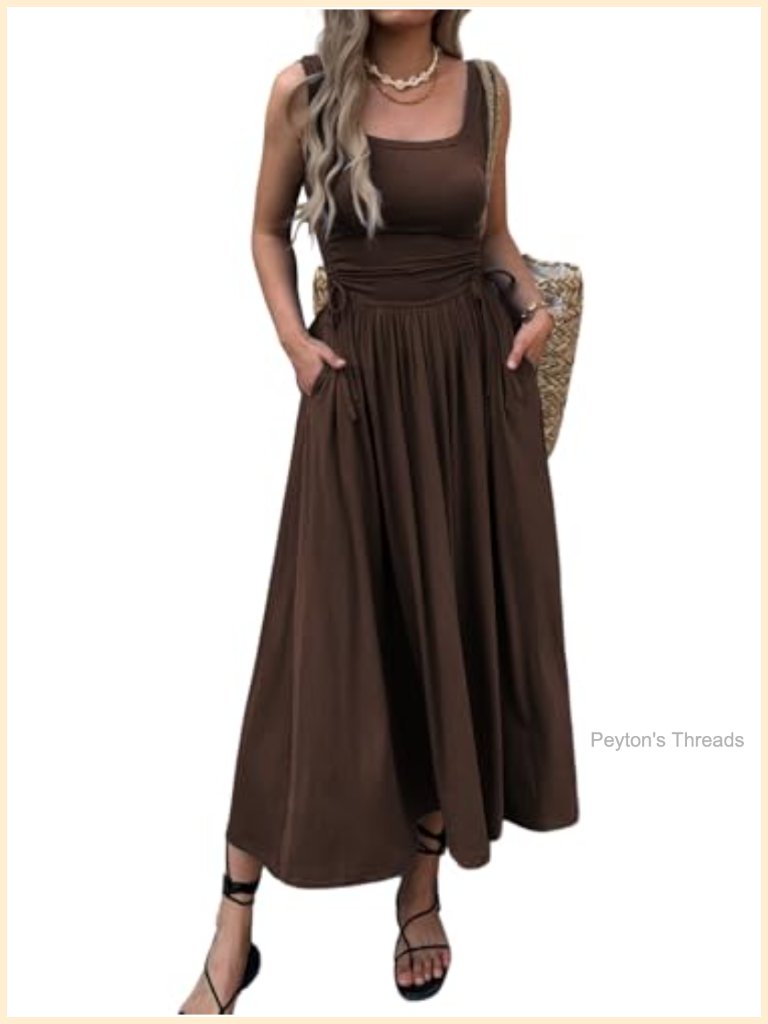 Sleeveless Boho Maxi Dress With Pockets And Adjustable Waist